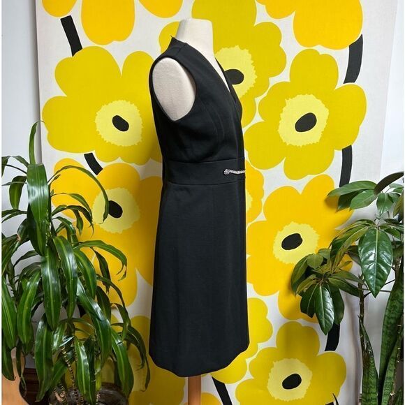 Mod Black Sleeveless Vintage 1960s / 1970s Knit Rhinestone Accent Mini Dress - Picture 6 of 9